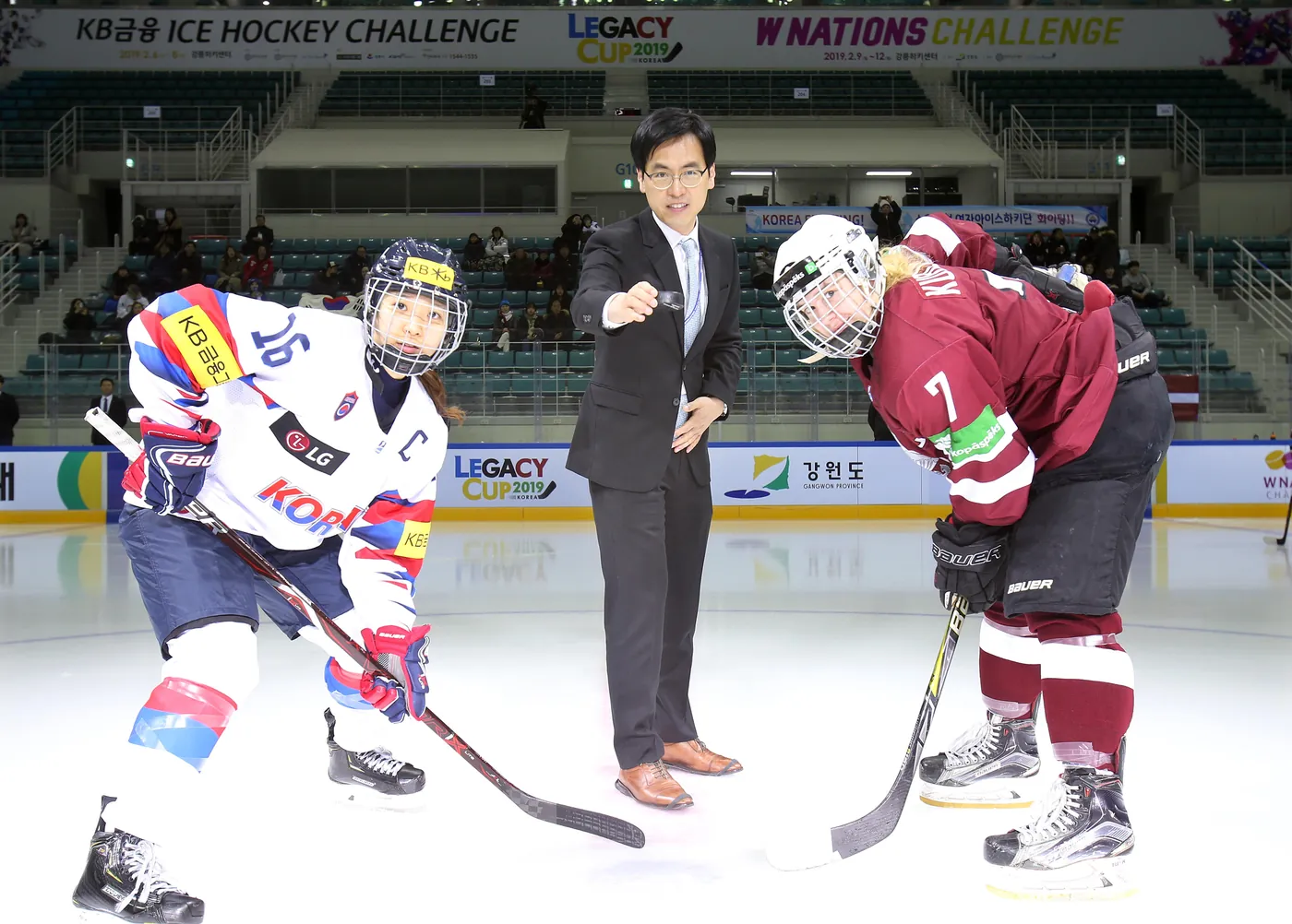 Ceremonial face-off with Susie Jo as captain of Korea